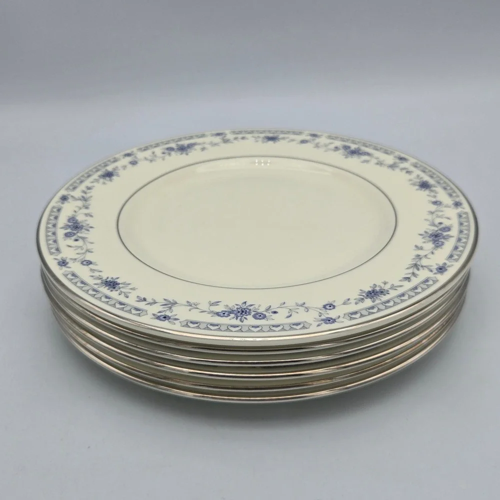 Minton Bellemeade Salad Plates Set of 6 Blue Floral Bone China 8